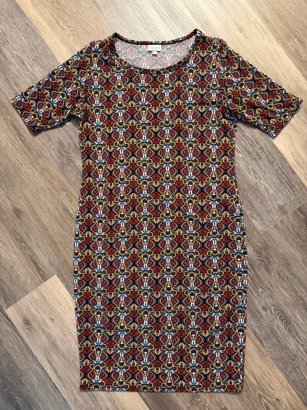 Lularoe Julia Printed Short Sleeve Bodycon Dress, L Large
